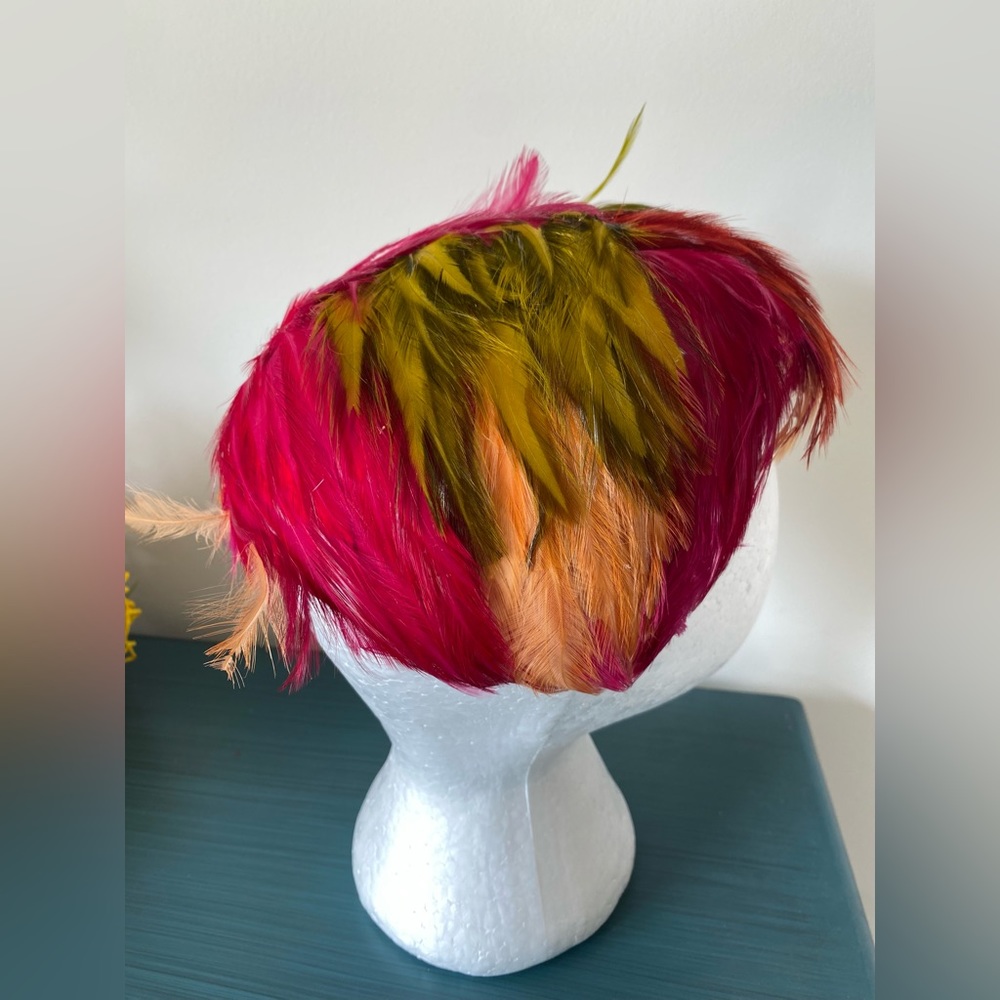 Vintage Haute Couture Christian Dior Feather Chapeaux Hat Headwear Colorful - Picture 3 of 6